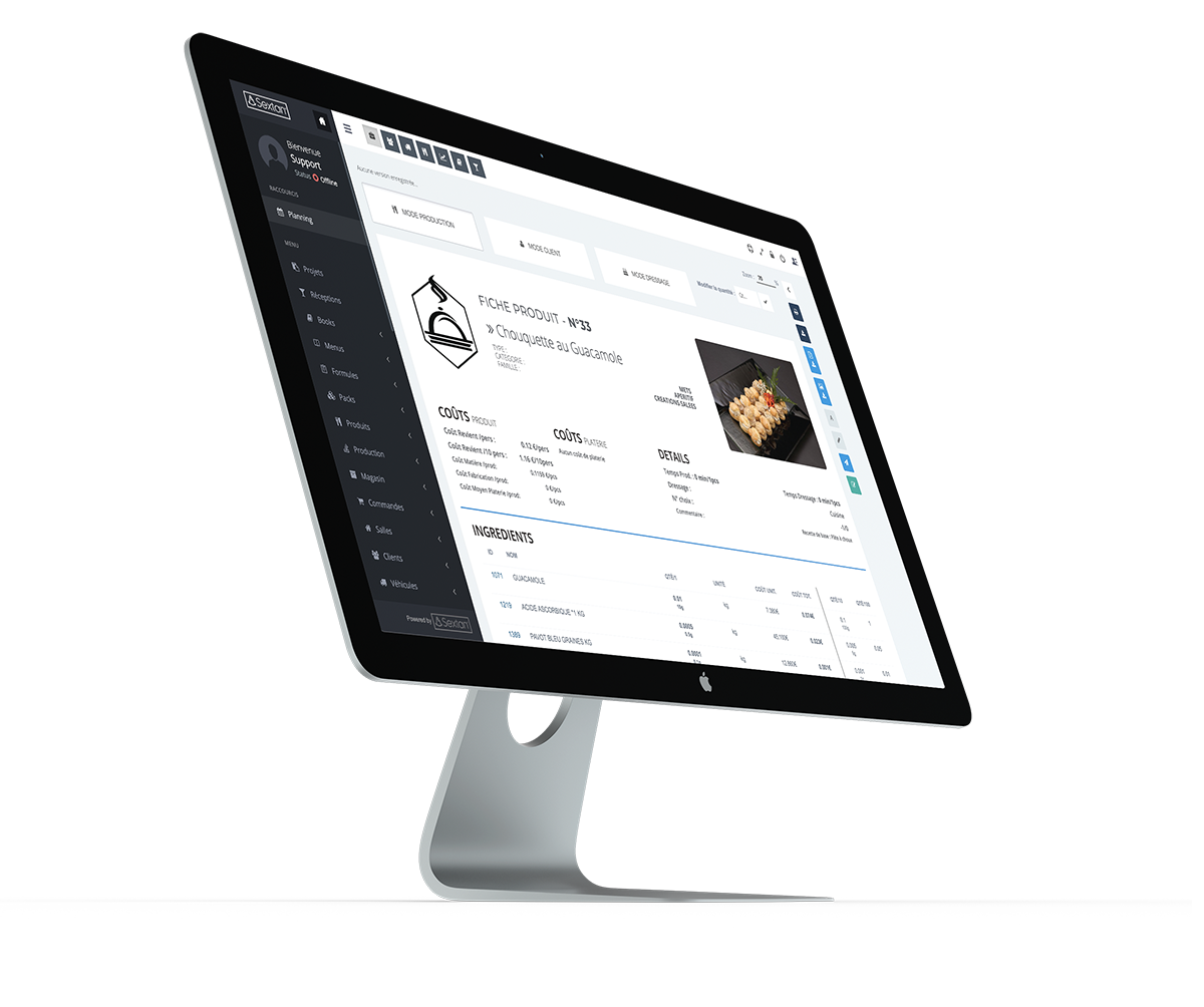 Interface du logiciel SEXTAN FOR CATERING - ERP pour traiteurs