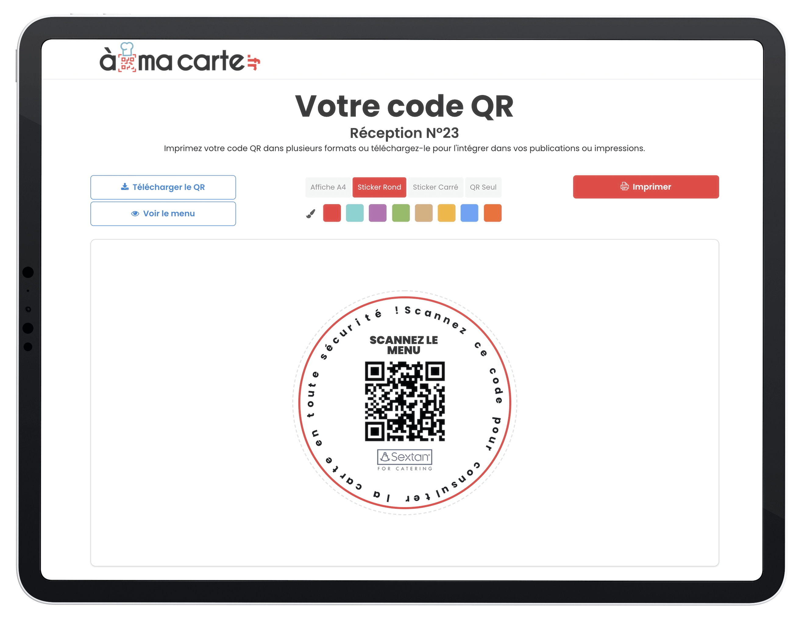 Génération QR code et menu mobile SEXTAN FOR CATERING